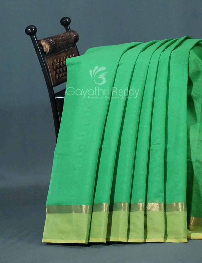 Shades of Green With Contrast Blouse Pure Mangalgiri Cotton By Gayathri Reddy Designer Studio | Grocsy