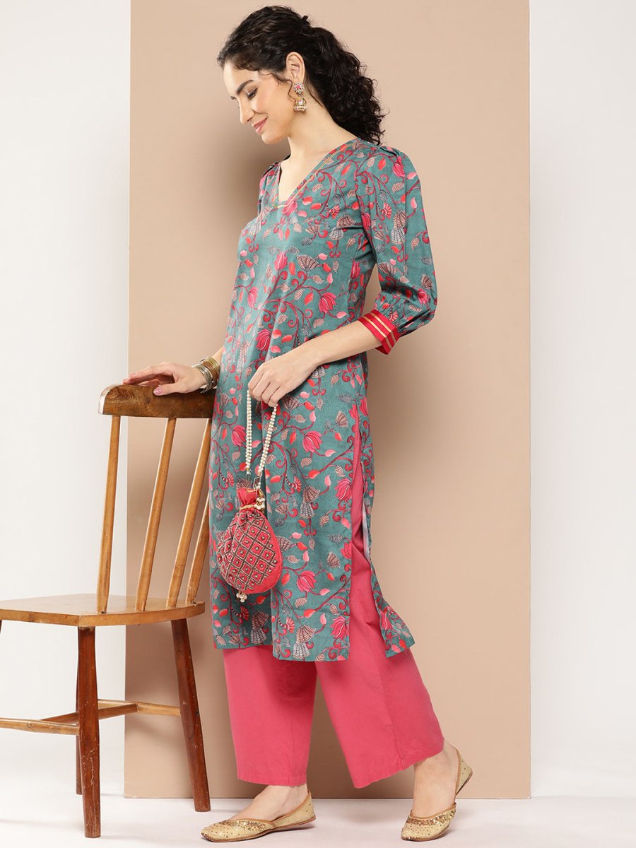 Ahalyaa Women Floral Printed Gotta Patti Floral Crepe Kurta | Grocsy
