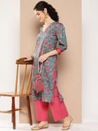 Ahalyaa Women Floral Printed Gotta Patti Floral Crepe Kurta | Grocsy