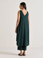 trueBrowns Dark Green Sleeveless Flared Kurta Pant Set | Grocsy