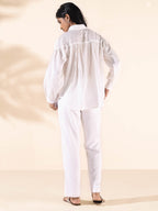 trueBrowns White Cotton Shirt Co-ord Set | Grocsy