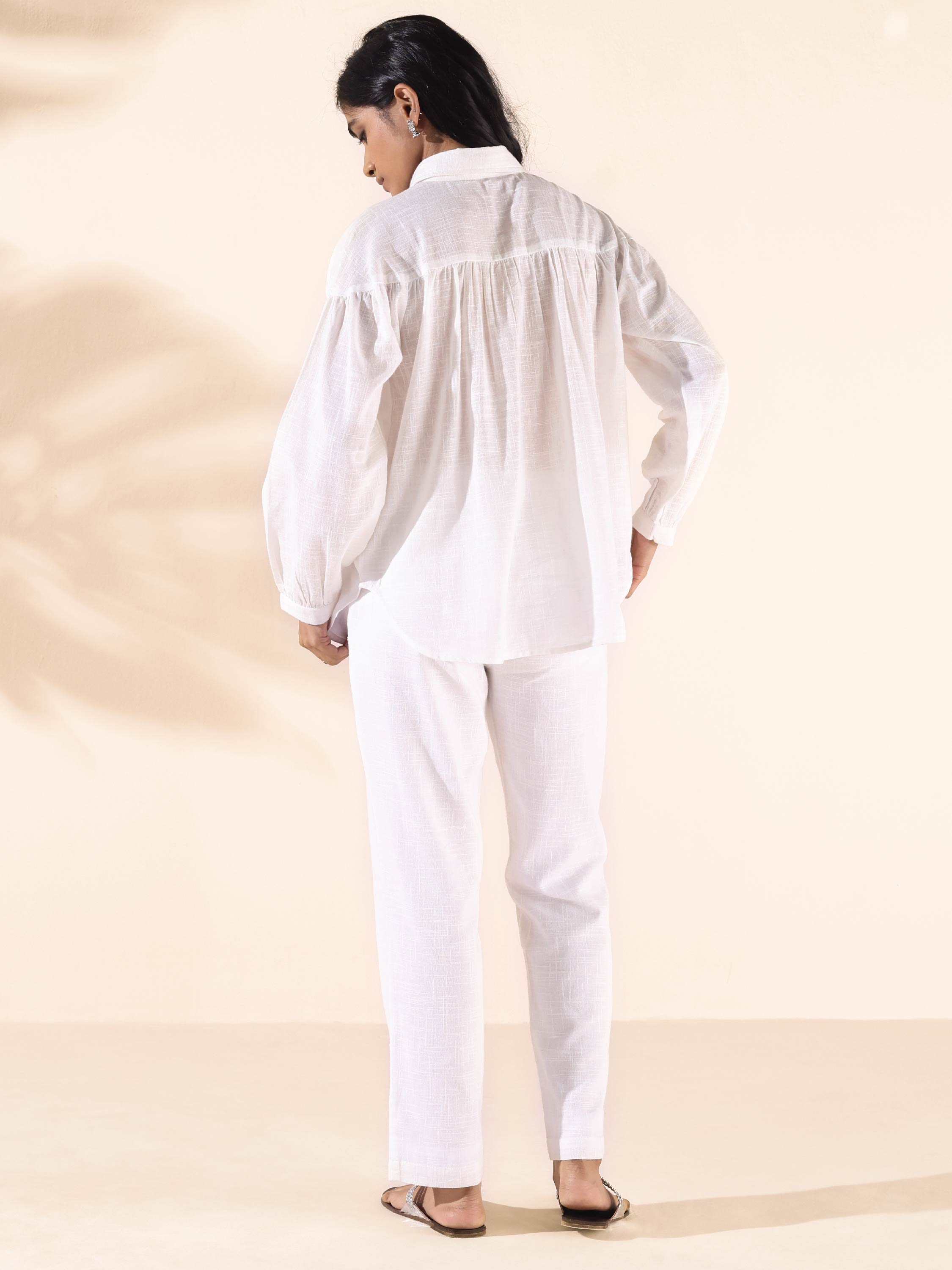 trueBrowns White Cotton Shirt Co-ord Set | Grocsy
