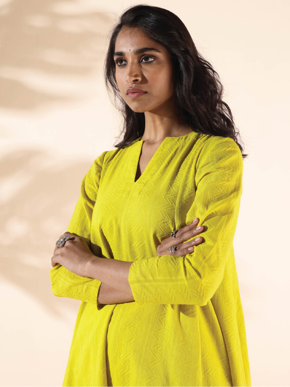 trueBrowns Lime Cotton Dobby Flared Co-ord Set | Grocsy