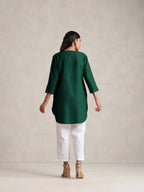 trueBrowns Dark Green Cotton Blend Short Kurta | Grocsy
