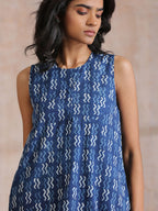 trueBrowns Indigo Dabu Zig-Zag Motifs Print Cotton Sleeveless Co-Ord Set | Grocsy
