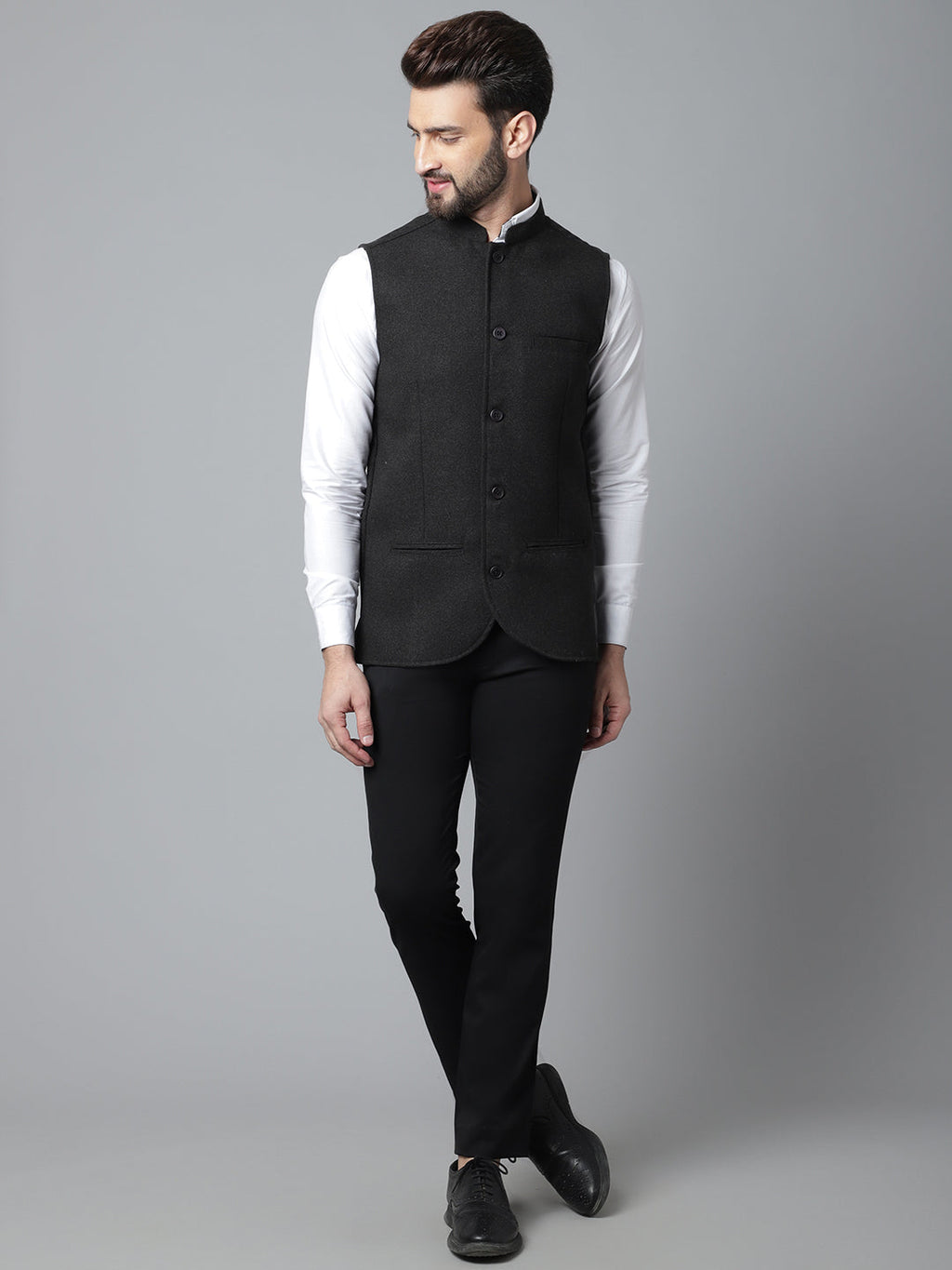 Even Apparels Men's Black Pure Wool Nehru Jacket | Grocsy