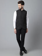 Even Apparels Men's Black Pure Wool Nehru Jacket | Grocsy
