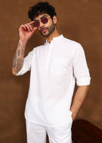 Fabmade Ivory Ease Linen Short Kurta Co-Ord Set | Grocsy