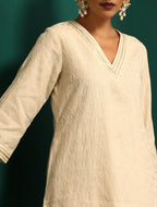 trueBrowns Ivory Tonal Cotton Kurta with Embroidered Pants | Grocsy