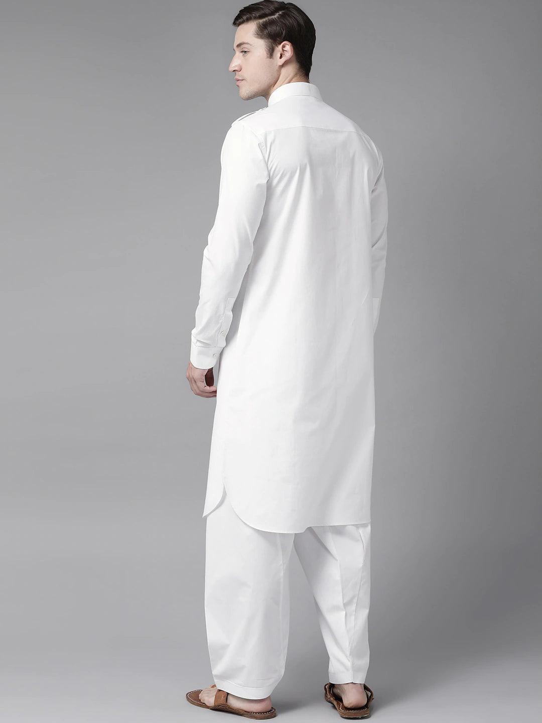 Fabmade White Pathani Suit | Grocsy