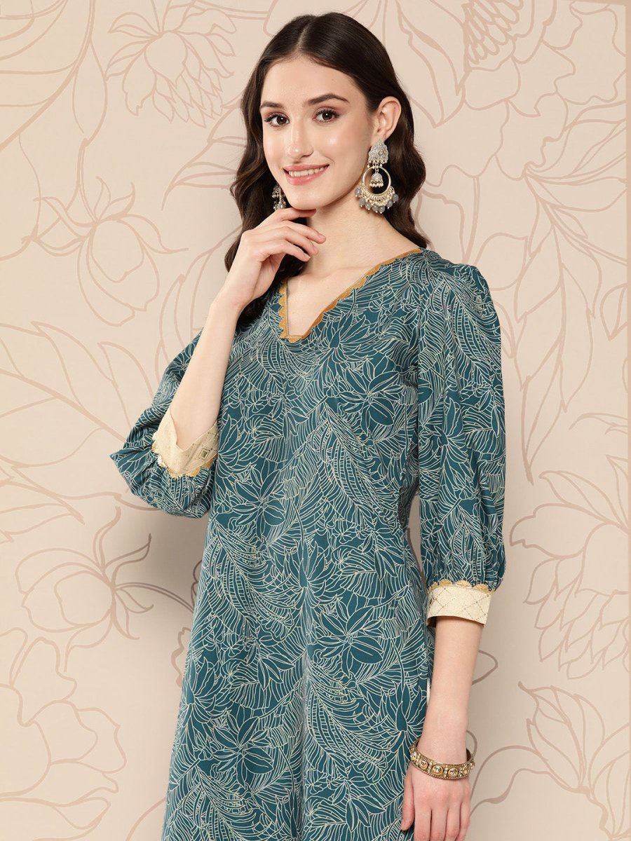 Ahalyaa Women Floral Printed Gotta Patti Crepe Kurta | Grocsy