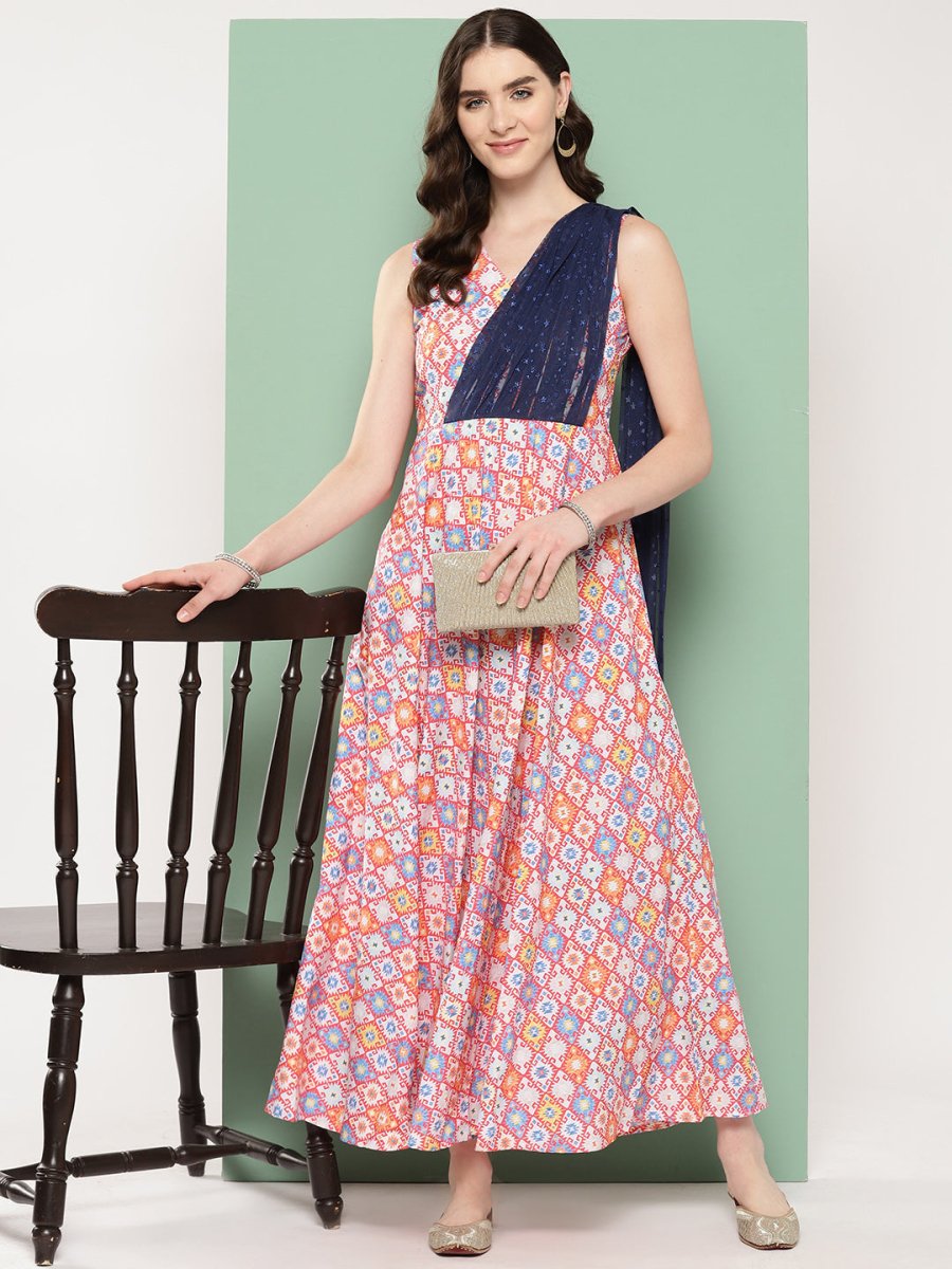 Ahalyaa Abstract Printed Empire Ethnic Dress | Grocsy