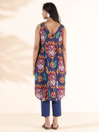 trueBrowns Purple Cotton Ikat Sleeveless Kurta Pant Set | Grocsy