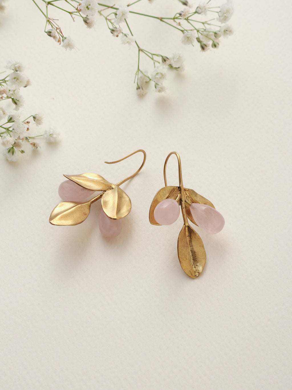 trueBrowns Brass Crystal Leaf Earrings | Grocsy