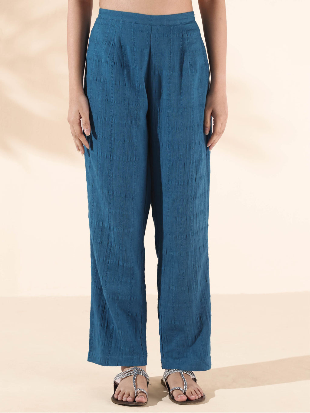trueBrowns Blue Cotton Dobby Yoke Co-ord Set | Grocsy