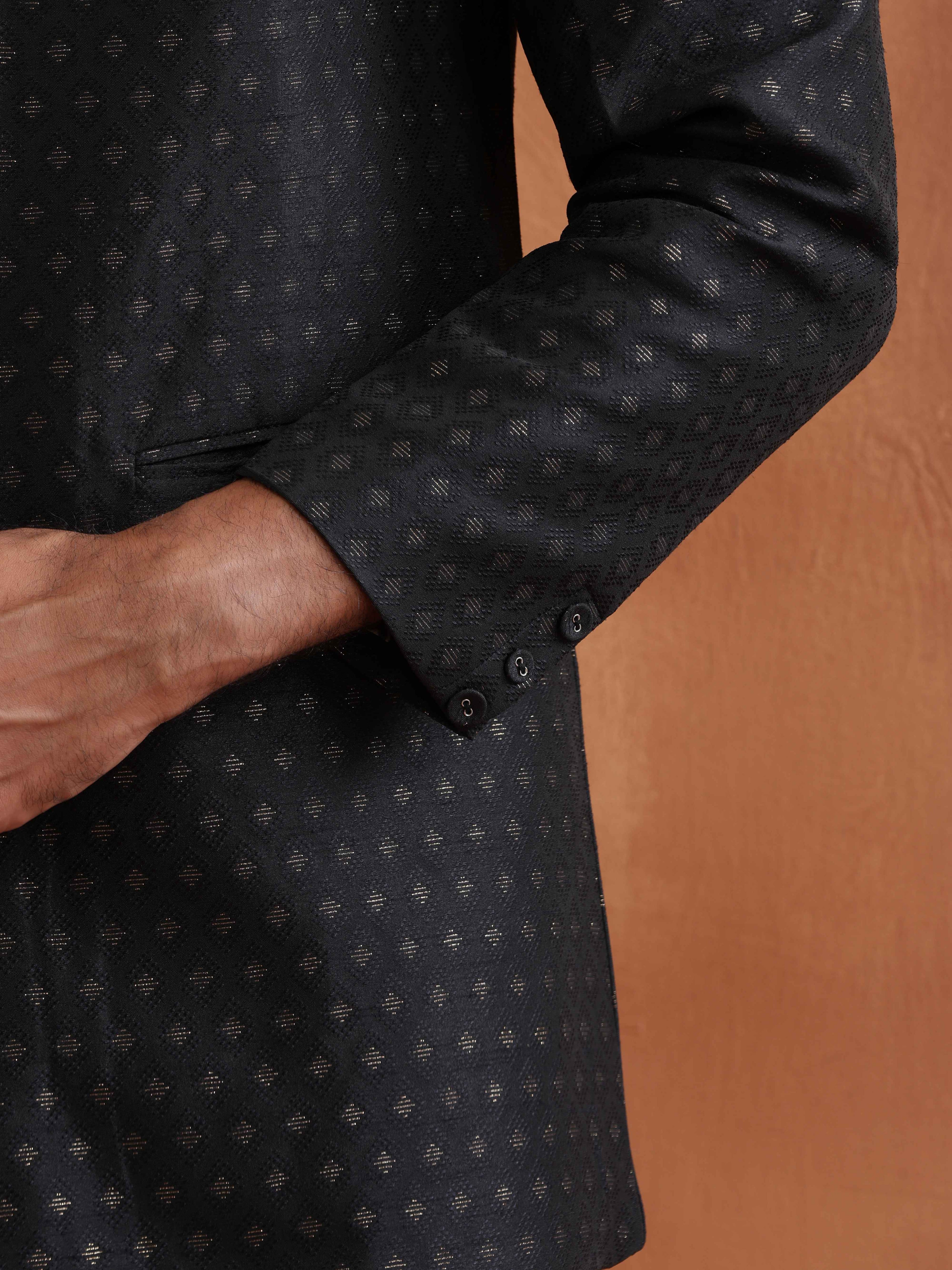trueBrowns Men's Black Chanderi Long Jacket | Grocsy
