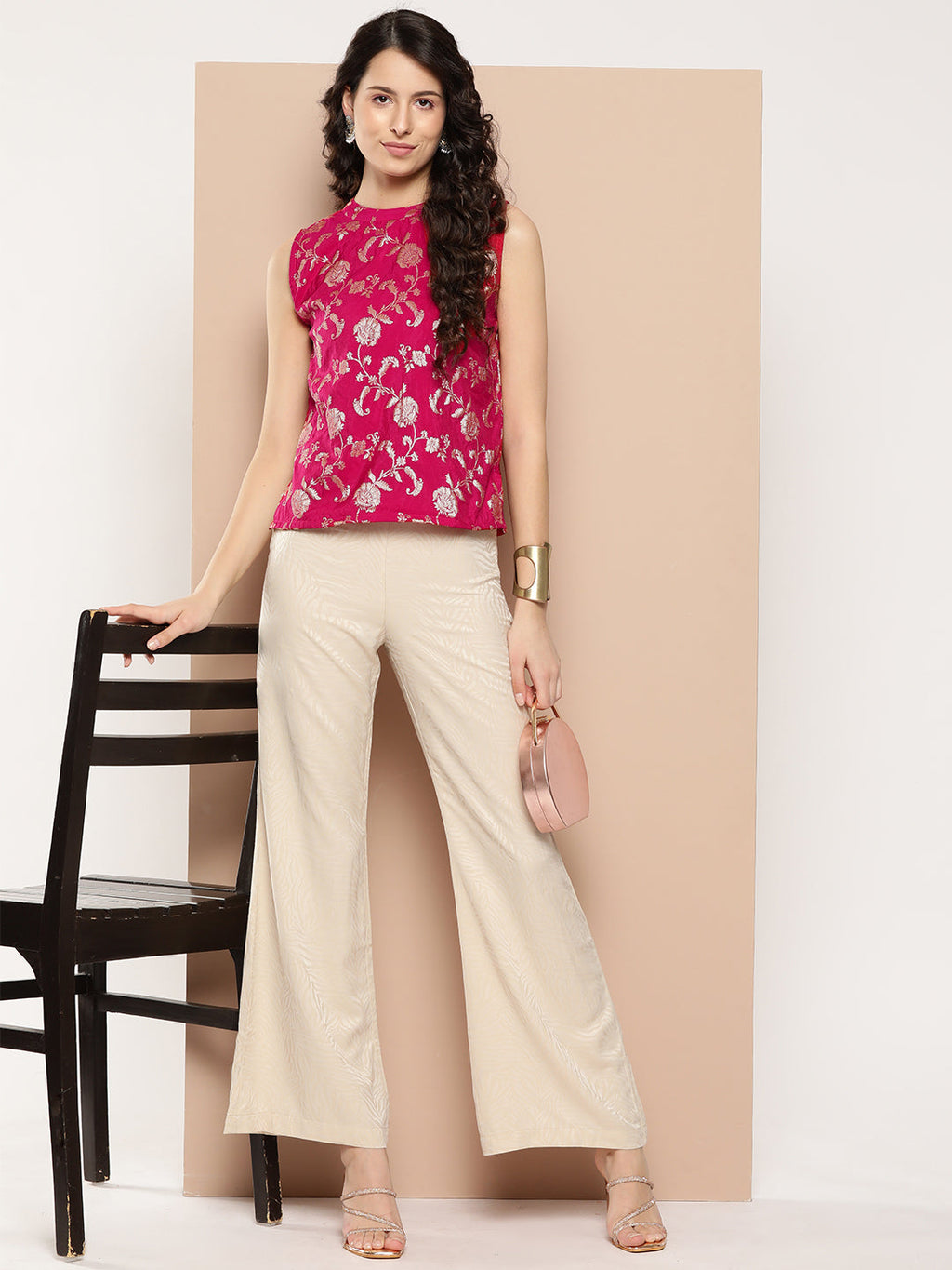 InWeave Women's Fuchsia Brocade Halter Top | Grocsy