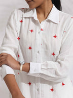 trueBrowns White Cotton Embroidered Kurta Co-ord Set | Grocsy