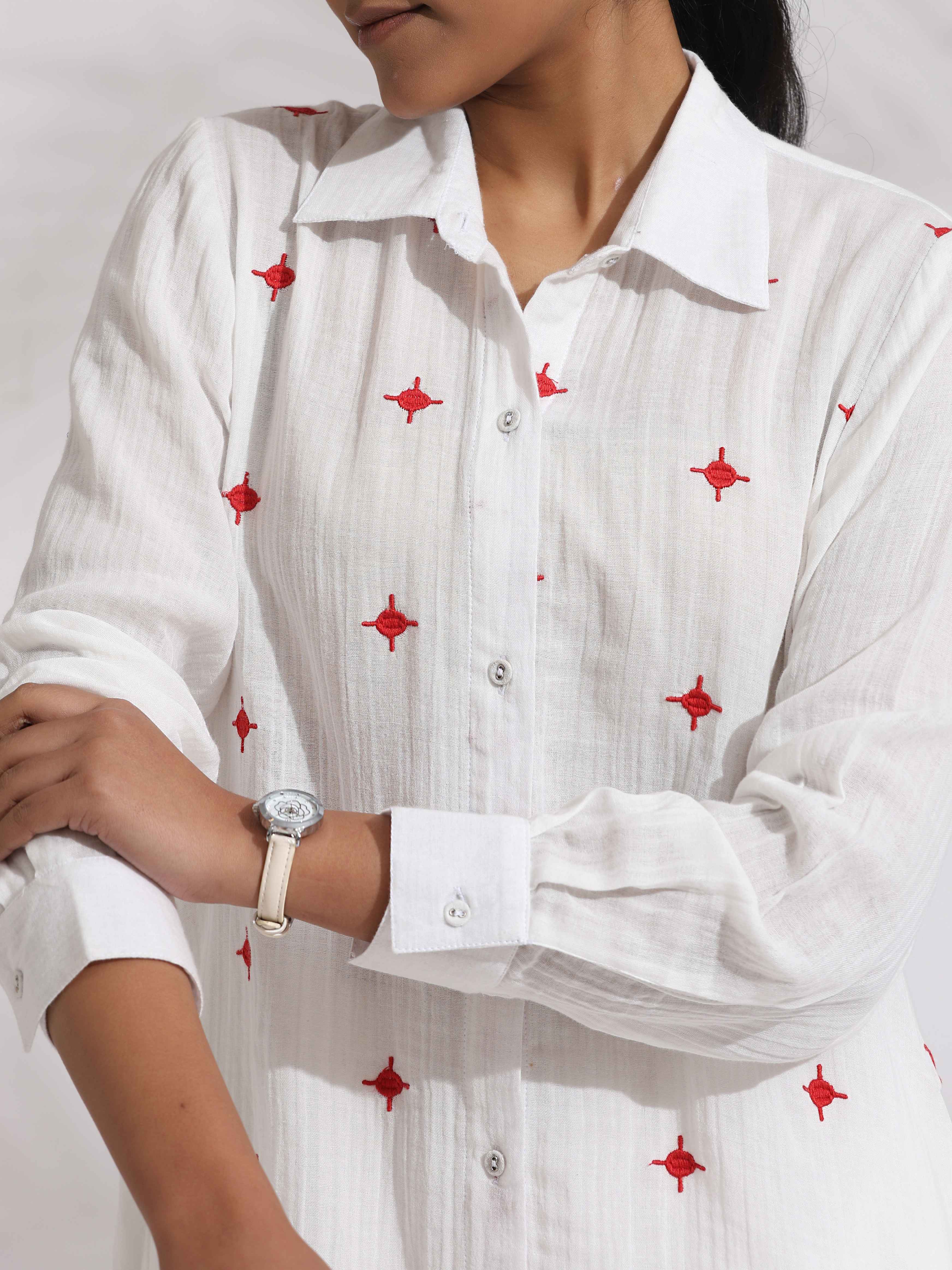 trueBrowns White Cotton Embroidered Kurta Co-ord Set | Grocsy