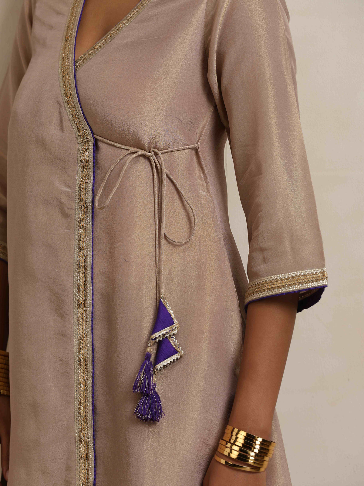 trueBrowns Lilac Tissue Angrakha Kurta Set | Grocsy