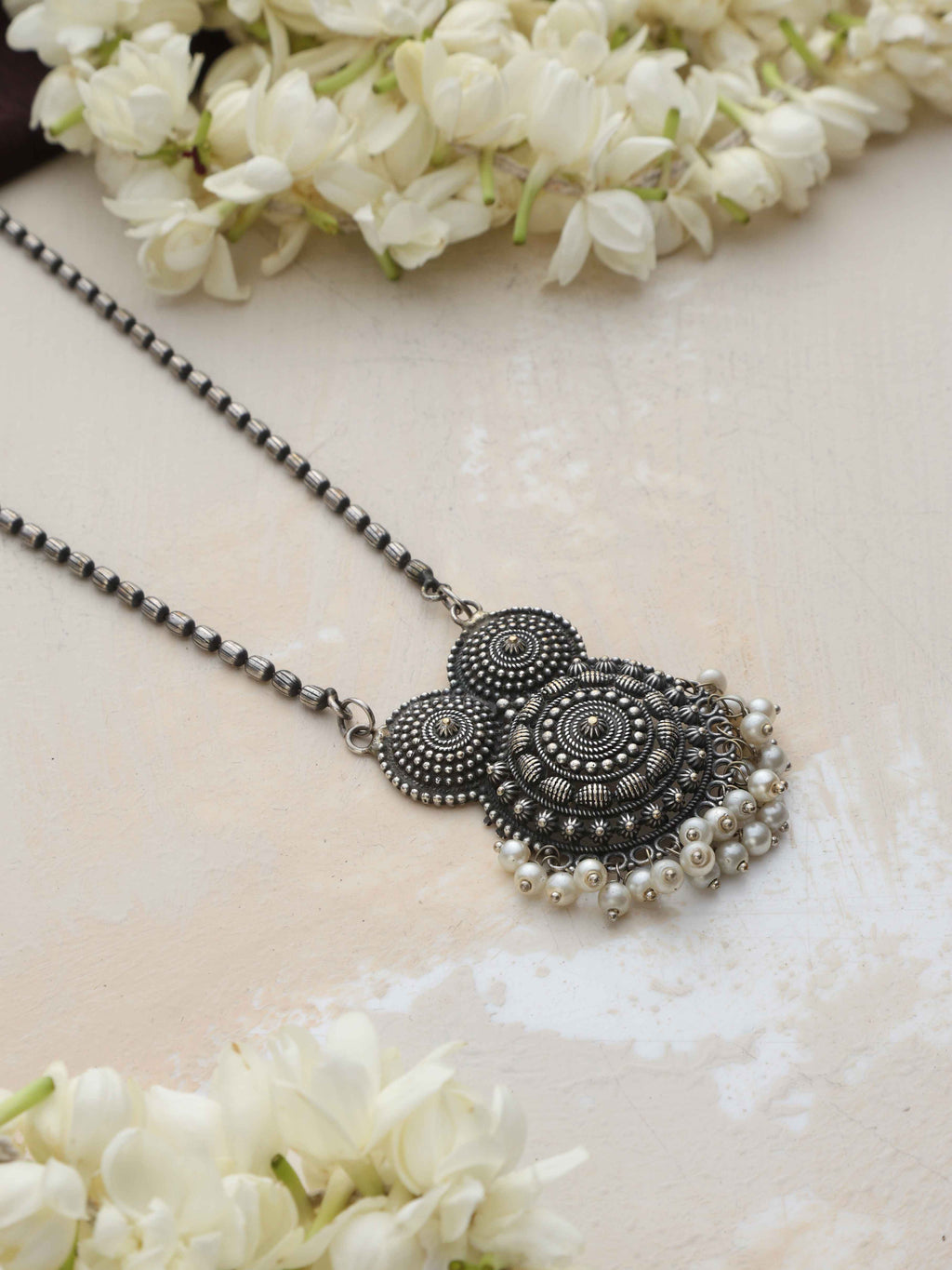 trueBrowns Silver Tone Pearl Drop Pendant Chain | Grocsy