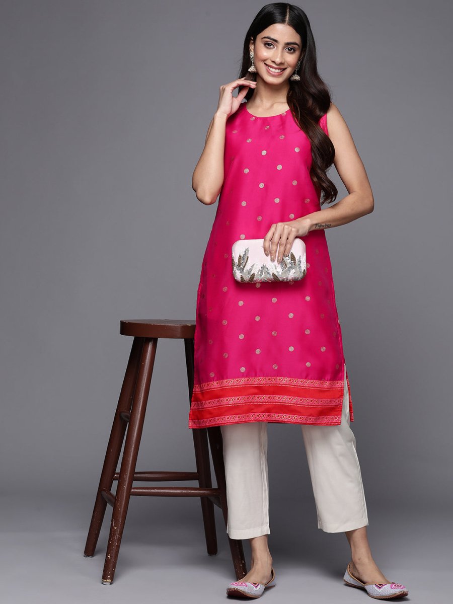 Ahalyaa Women Pink Geometric Printed Kurta | Grocsy
