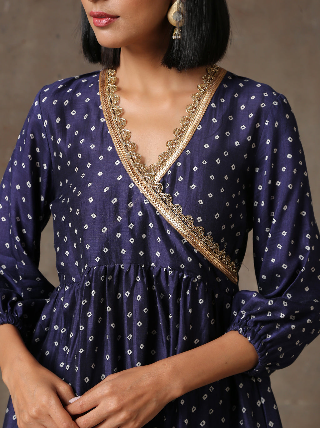 trueBrowns Blue Bandhani Printed Silk Co-Ord Set | Grocsy