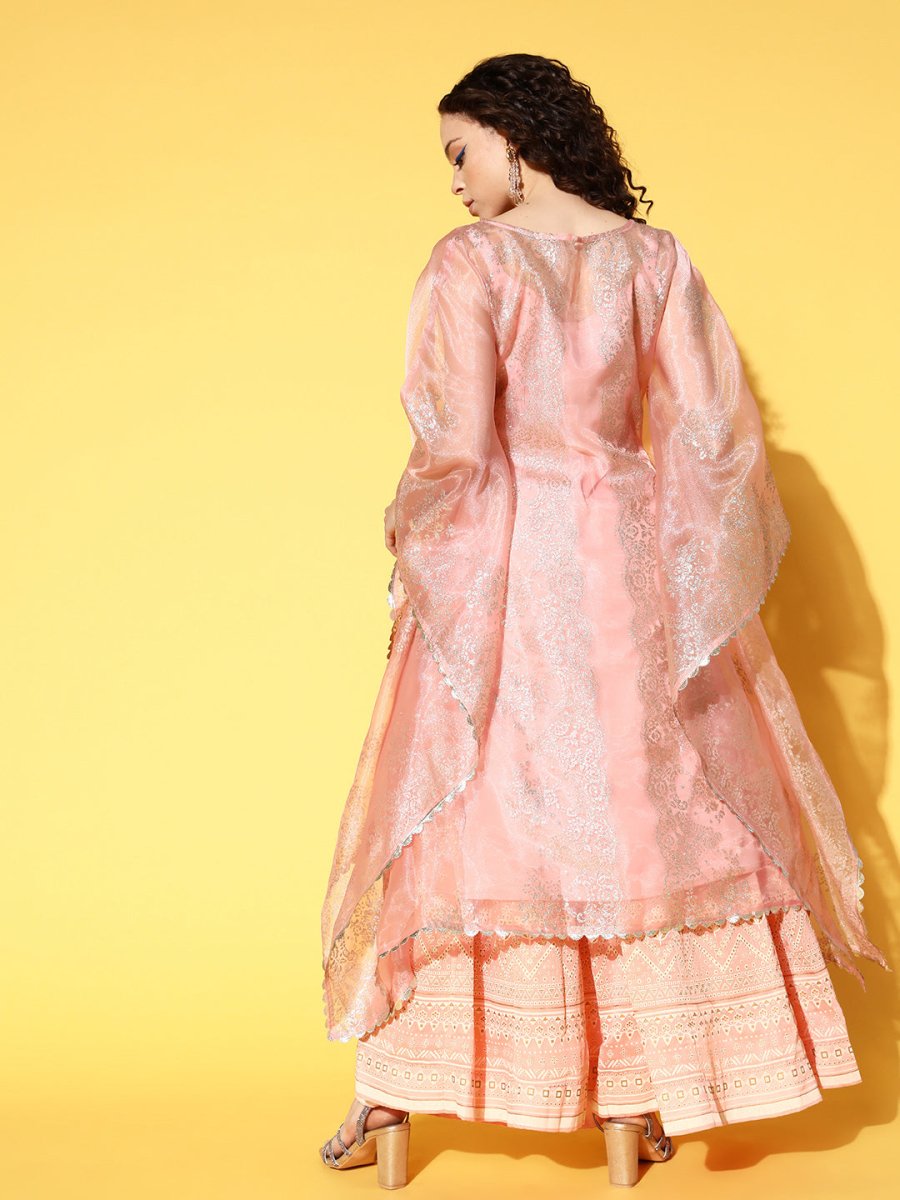 Ahalyaa Women Ethnic Motifs Printed Gotta Patti Organza Kaftan Kurta | Grocsy