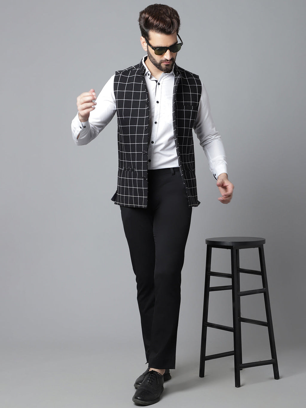 Even Apparels Men's Black Nehru Jacket With Welt Pockets | Grocsy