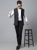 Even Apparels Men's Black Nehru Jacket With Welt Pockets | Grocsy