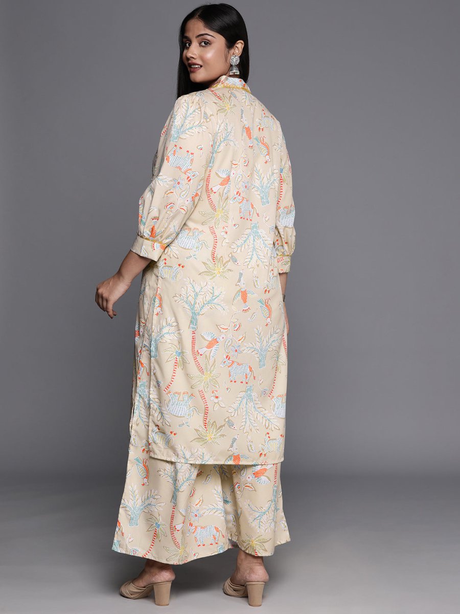 Ahalyaa Women Plus Size Printed Regular Gotta Patti Kurta with Palazzos | Grocsy