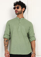 Fabmade Sage Linen Kurta | Grocsy