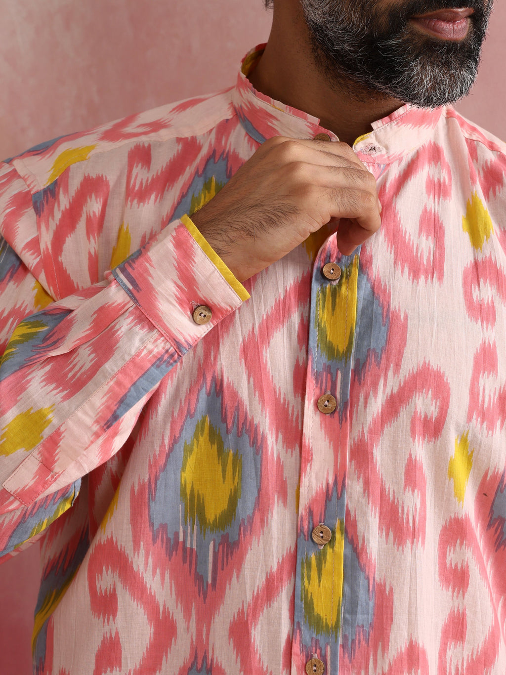 trueBrowns Men's Lime Ikat Print Cotton Shirt | Grocsy