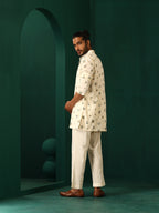trueBrowns Men's Ivory Blue Multi color Floral Cotton Co-ord Set | Grocsy