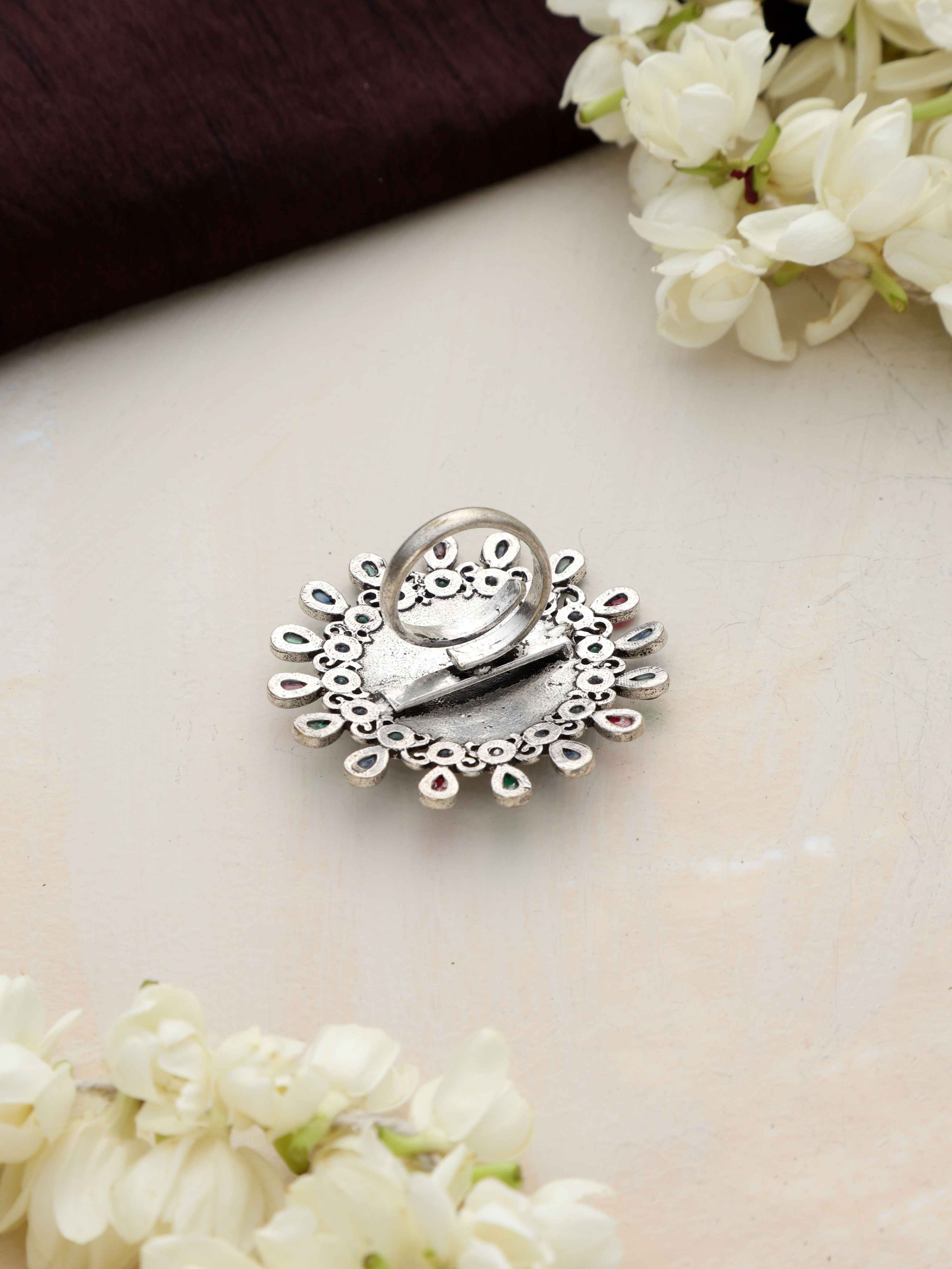 trueBrowns Silver Gold Tone Mandala Ring | Grocsy