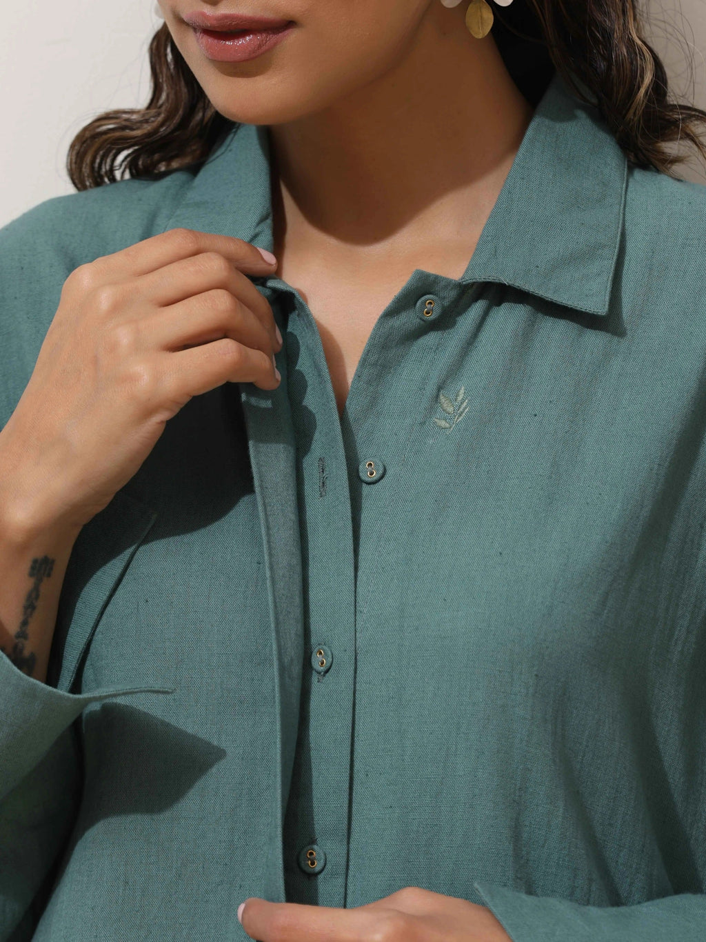 trueBrowns Green Cotton Linen Kurta Pant Set | Grocsy