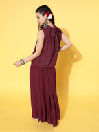 InWeave Women's Maroon Lurex Top With Flared Palazzo | Grocsy