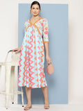 Ahalyaa Floral Printed Midi Empire Ethnic Dress | Grocsy