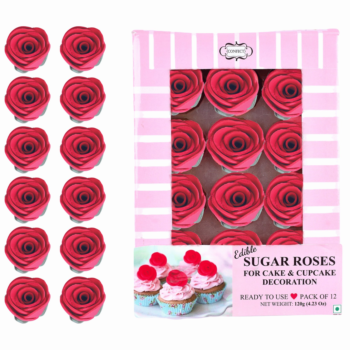 Confect Crimson Pink | Edible Sugar Roses Topper | Grocsy