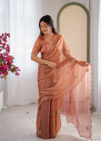 Evanik Designer Heavy Fendy Satin With Beads Embroidered Work Saree With Unstitched Blouse | Grocsy