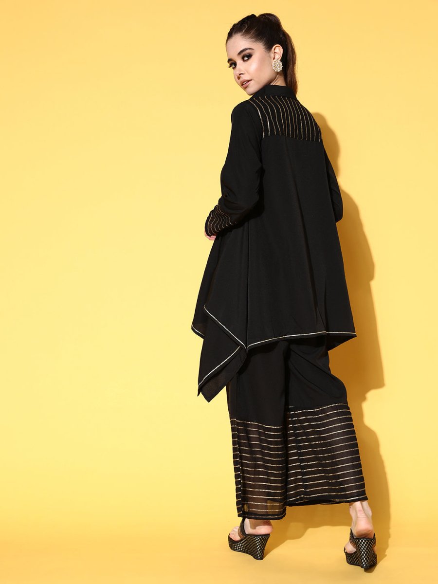Ahalyaa Women Black Printed Tunic With Palazzos | Grocsy