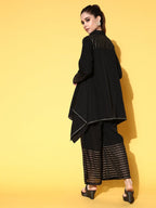 Ahalyaa Women Black Printed Tunic With Palazzos | Grocsy