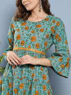 InWeave Women's Blue Mustard Print Short Dress | Grocsy