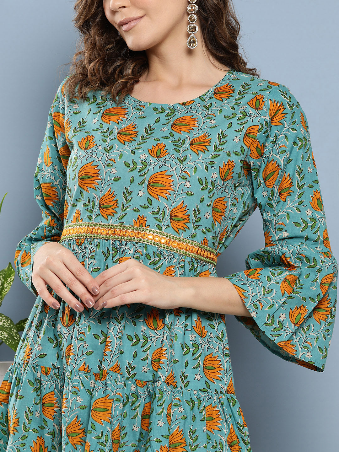InWeave Women's Blue Mustard Print Short Dress | Grocsy