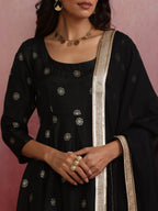 trueBrowns Black Viscose Silk Kurta Set | Grocsy