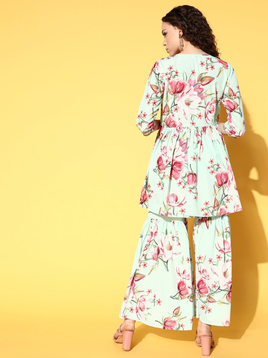 Ahalyaa Women Floral Printed Pleated Kurti with Sharara | Grocsy