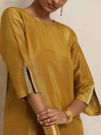 trueBrowns Gold Tissue Kurta Co-ord Set | Grocsy