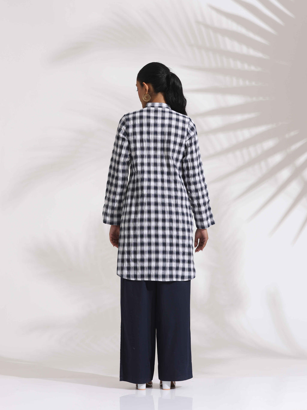 trueBrowns Blue Cotton Check Kurta Co-ord Set | Grocsy