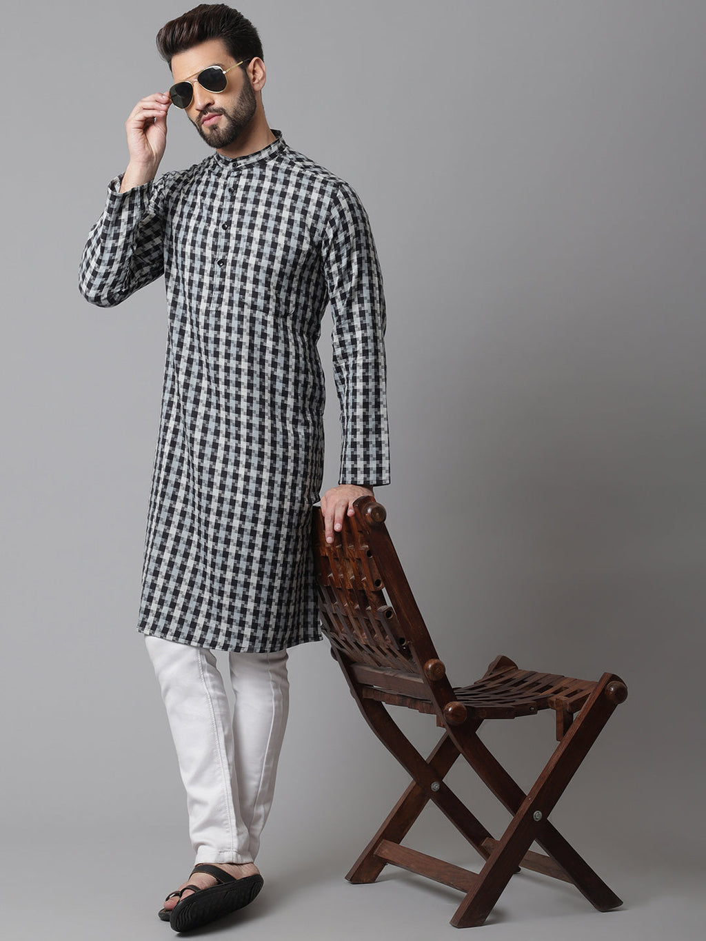Even Apparels Multi Pure Cotton Kurta With Band Collar | Grocsy