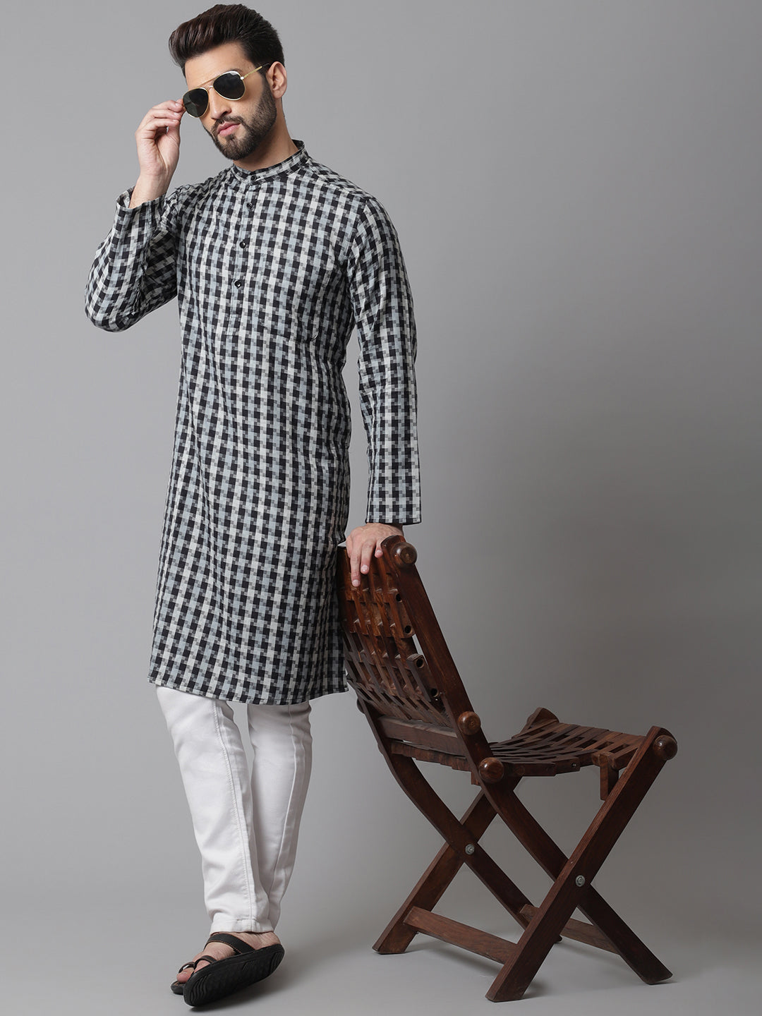 Even Apparels Multi Pure Cotton Kurta With Band Collar | Grocsy